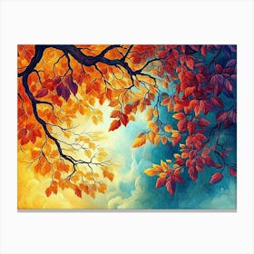 Vibrant 3d Tree Abstraction Colorful Leaves on Hanging Branches 3 Canvas Print