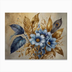 Blue Flowers With Feathers Canvas Print