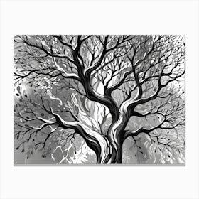 Black And White Illustration Of A Tree With Swirling Branches Canvas Print