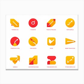 An Abstract Set Of Flat Design Navigation Icons Consisting Of Pointer With Red And Yellow Color Sche (3) Canvas Print