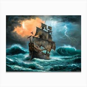 Galleon ship in stormy sea painting #3 Canvas Print