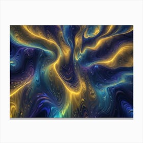 Abstract Image Of Swirling, Fluid Colors In Shades Of Blue, Gold, And Purple Canvas Print