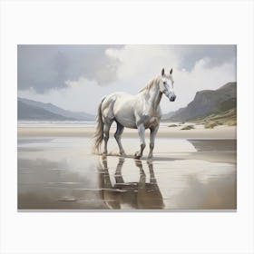 A Horse Oil Painting In Rhossili Bay Wales, Uk, Landscape 1 Canvas Print