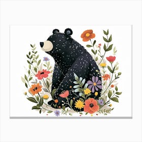 Little Floral Black Bear 1 Canvas Print