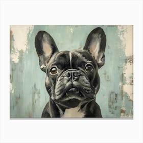 Minimal Frenchie With Green Background Canvas Print