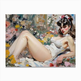 Lolita in a bed of flowers Canvas Print