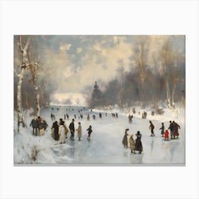 Ice Skating On A Frozen Lake Canvas Print