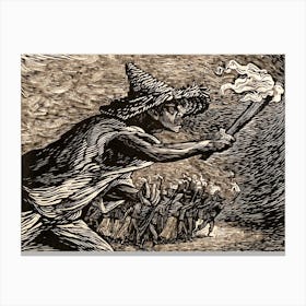 The Torches 1947 Vintage Lithograph Engraving by Leopoldo Mendez Graphic Designer - Remastered High Definition Art Print Also Known As 'Las Antorchas' Mexican Witch Hunter Running Townspeople Gothic Dark Aesthetic Witchcraft Witchy Horror High Definition Canvas Print
