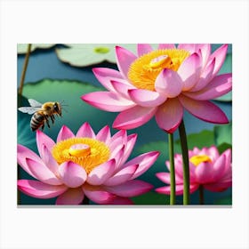 Lotus Flower With Bee 1 Canvas Print