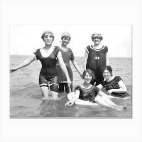 Women In Bathing Suits at the Beach, Vintage Black and White Old Photo Canvas Print