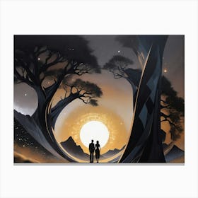 Two People Standing In Front Of Trees Canvas Print