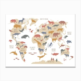 Kids World Map, Nursery Decor, Natural Art Print Canvas Print