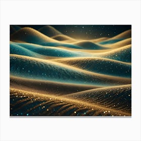 A Textured Landscape Of Golden Sand Dunes With Sparkling Turquoise Lights, Evoking A Sense Of Mystery And Magic Canvas Print