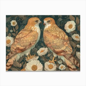 Floral Animal Illustration Hawk 1 Canvas Print