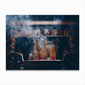 Incense Smoke Rises Inside A Vietnamese Pagoda Canvas Print