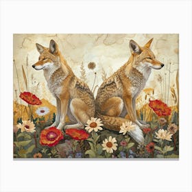 Floral Animal Illustration Coyote 4 Canvas Print