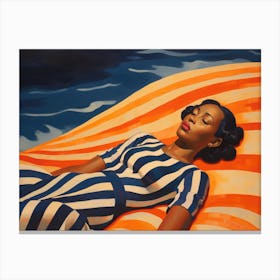 Woman Laying On A Beach Canvas Print