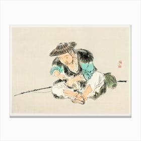 Man Maintaining A Fishing Rod, Kōno Bairei Canvas Print