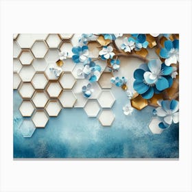 Blue Flowers And Hexagons Canvas Print