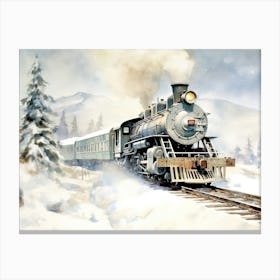 Vintage Train in Winter Scene Canvas Print