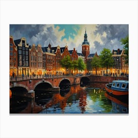 Amsterdam At Night art Canvas Print