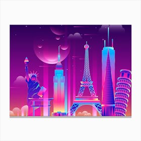 Synthwave Neon City #1 — Vector art Canvas Print