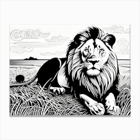 Lion Linocut Sketch Black And White art, animal art, 169 Canvas Print