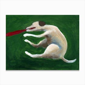 Catching Frisbee - dog animal green hand painted Anton Maliar game Canvas Print