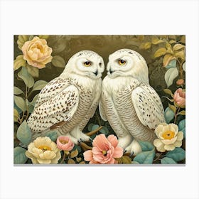 Floral Animal Illustration Snowy Owl 4 Canvas Print