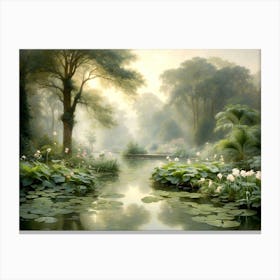 Misty Morning At The Botanical Garden Canvas Print