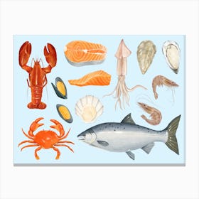 Watercolor Seafood Set Stampe su tela