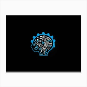 An Abstract Vector Icon Of A Silhouette Head Filled With An Intricate Brain Resembling A Gear Mecha (2) Canvas Print