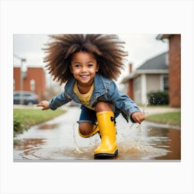 Little Girl Playing In Puddle Canvas Print