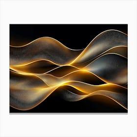 Modern Art Golden Lines Waves, Circles In Dark Background Canvas Print