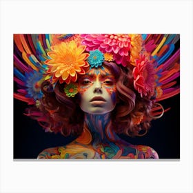 Colorful Woman With Flowers. Psychedelic Woman Colors Abstract Canvas Print
