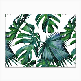 Tropical Leaves - Monstera Palm Trees Canvas Print