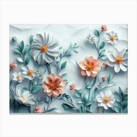 A Captivating 3d Artwork Featuring A Lush Array Of Flowers Set On A Clean White Canvas Print