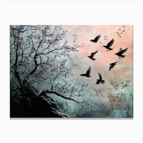 3d Landscape Featuring a Black Background and Birds Canvas Print