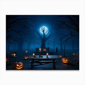 Celebration Old Horror Holiday Tree Moonlight Lantern Mist Head Table Eye Glow Pumpkin (30) Canvas Print