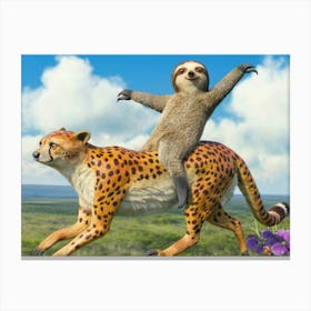 Sloth Cheetah Romance Yee-Ha! Canvas Print