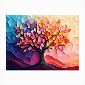 Colorful Tree Of Life Vibrant Leaves Hanging Branches Painting Canvas Print