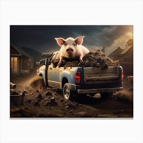 Pig In Manure Truck Canvas Print