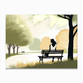 Woman Sitting On Park Bench 07 Vector art Canvas Print