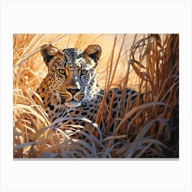 African Leopard In Tall Grass Realism 4 Canvas Print