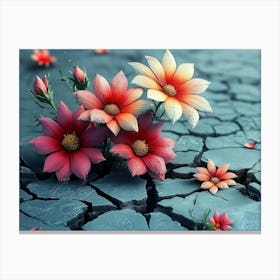 Flowers On Cracked Ground Canvas Print