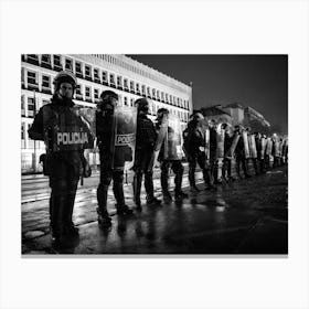 Riot Police In Stand Off Canvas Print