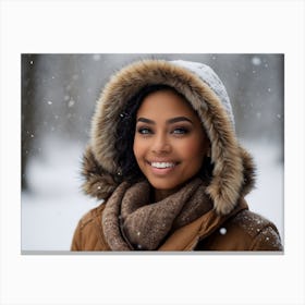 Beautiful African American Woman In Winter 5 Canvas Print