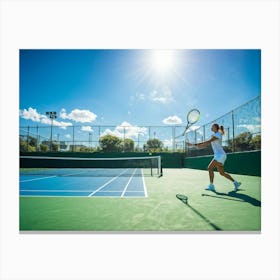 Tennis Match Showcasing An Active Lifestyle Bathed In The Golden Glow Of The Sun Action Packed Mome (2) Canvas Print