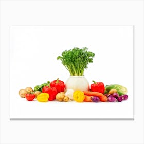 A Cornucopia Abundant With Seasonal Vegetables Like Radishes Beans Tomatoes And Broccoli Placed A (4) Canvas Print