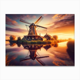 Sunset With Windmill Canvas Print